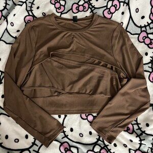Shein Curve + Plus Women's Brown Crop-top